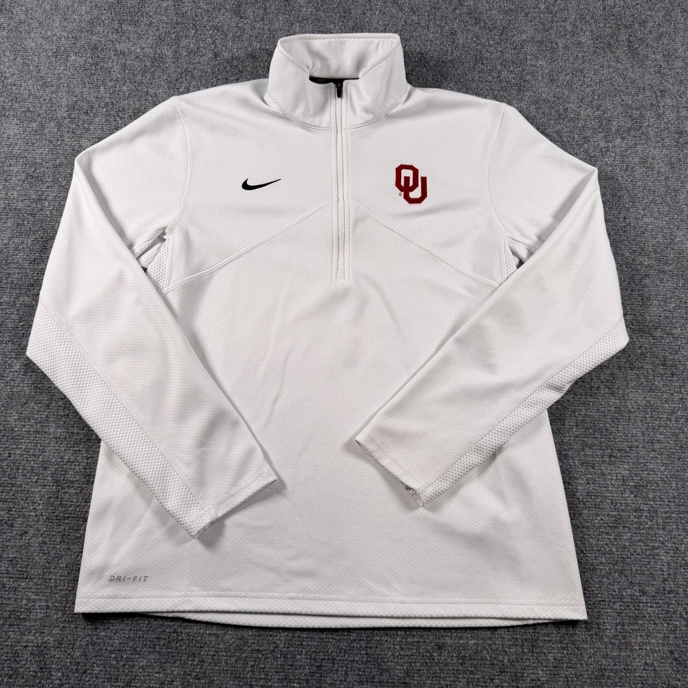 Nike Pullover Mens Large White Oklahoma Sooners 1/4 Zip Dri-FIT Athletic OU